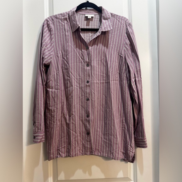 J Jill Lavender Stripe button down shirt large long sleeve armpit to armpit 22” - Picture 1 of 13